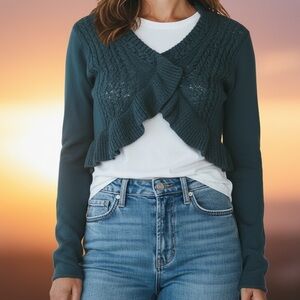 Max Studio Teal Ruffled Sweater